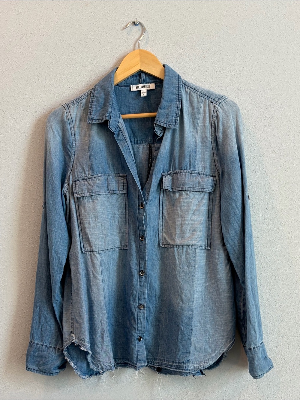 William Rast Light Blue Denim Distressed Button-Up Shirt size Medium